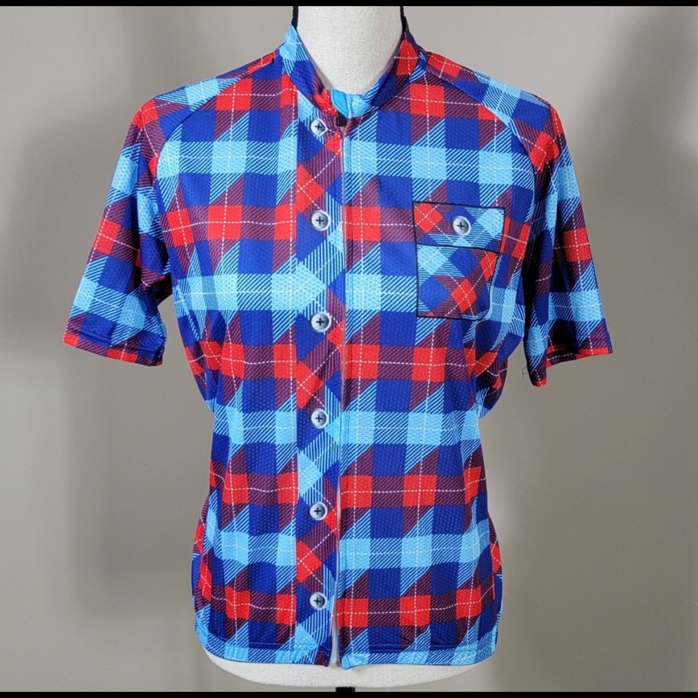 Malciklo Men's Short Sleeve Blue And Red Cycling Jersey Sz  L Unisex NWOT